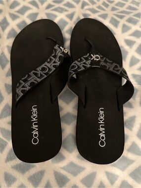 Calvin Klein Black Logo Strap Thong Sandals